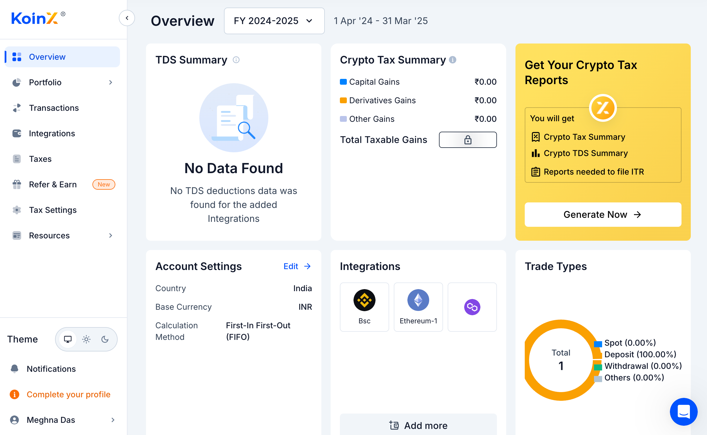 KoinX Overview Page
