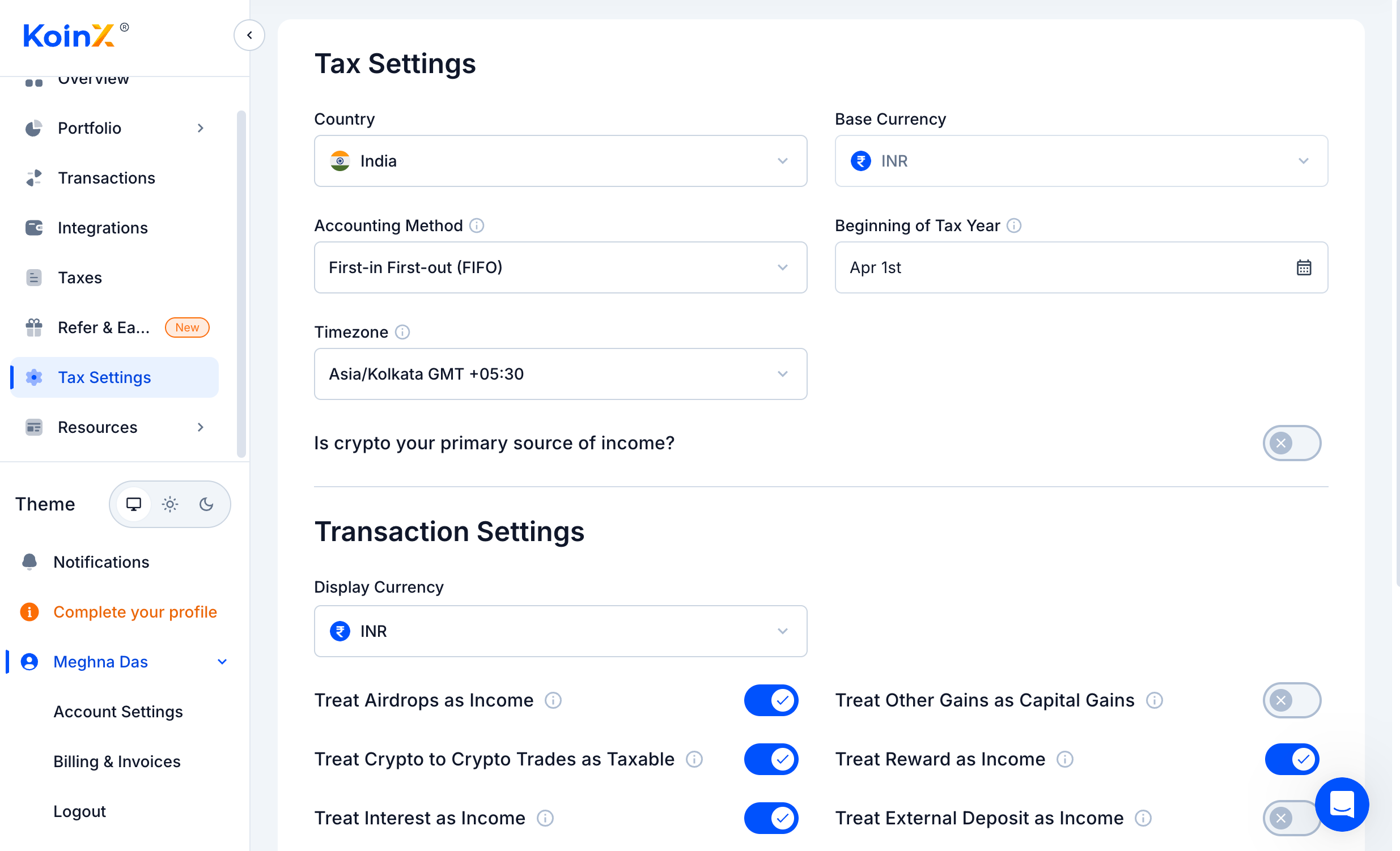 Select Tax Settings