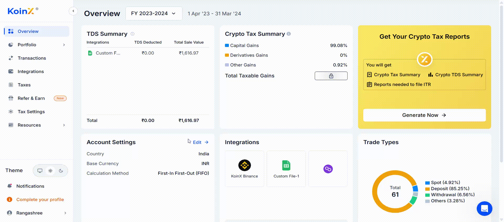 Go to Tax Settings